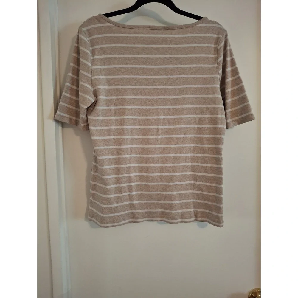 Womens Tommy Hilfiger Tan & White Striped Shirt Sleeve Top. Size XL - Picture 4 of 4